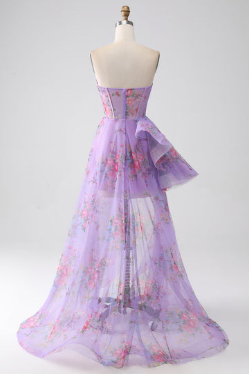Viola stampato senza spalline Corsetto Prom Dress